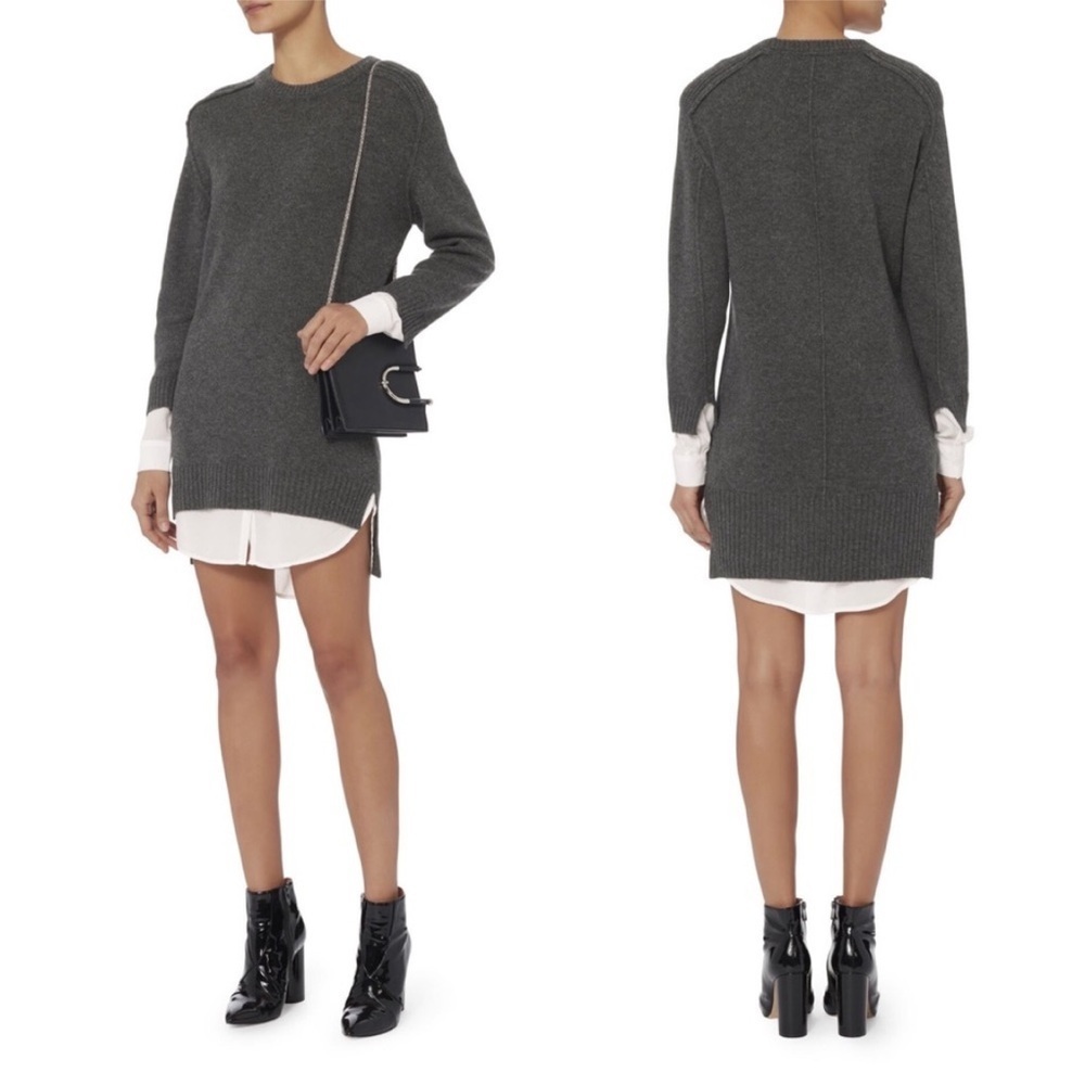 Brochu Walker Hi Low Looker Wool Cashmere Knit Layered Crewneck Sweater Dress M